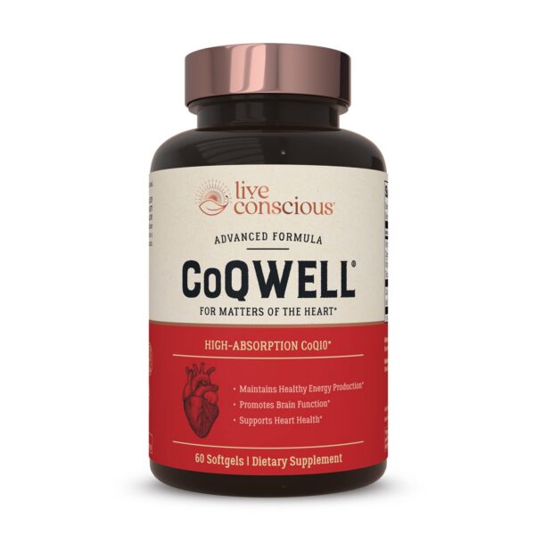 Frasco de CoQWell CoQ10 de Live Conscious