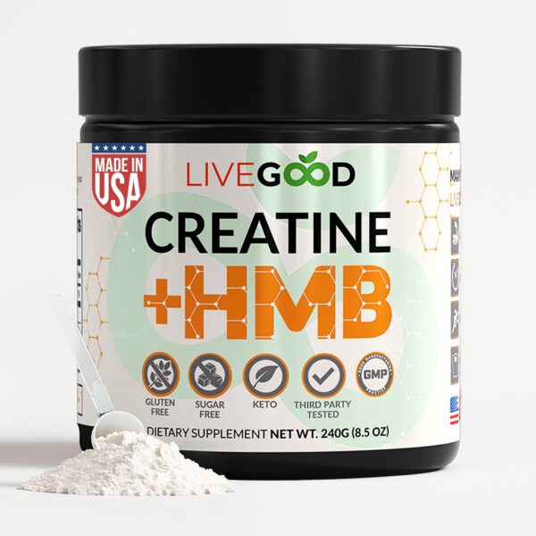 Frasco de LiveGood Creatine + HMB en polvo