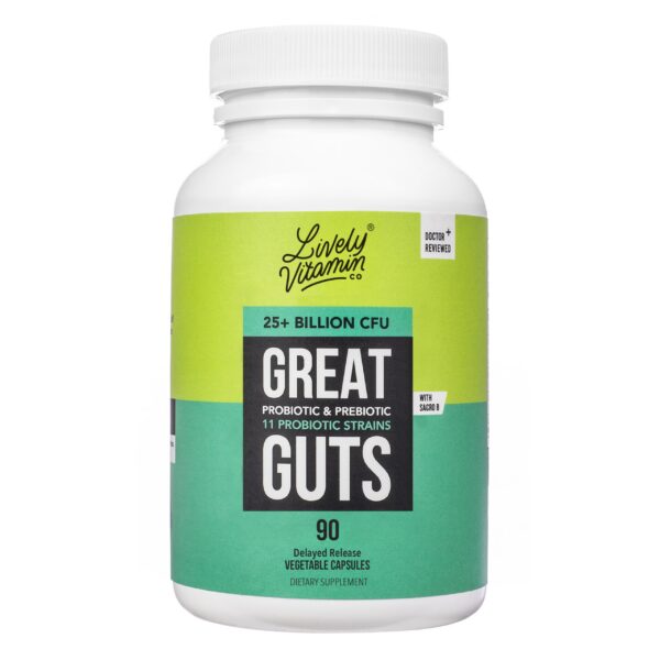 Lively Vitamin Co Great Guts probiótico botella frontal