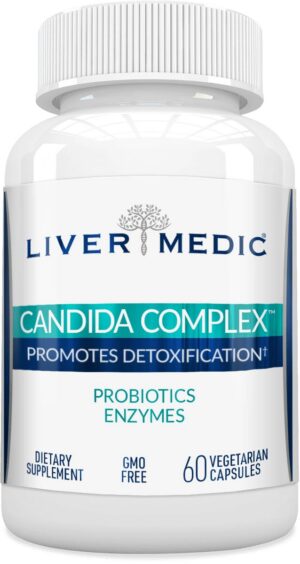 Version 1.0.0 Frasco de Liver Medic Candida Complex suplemento probiótico natural