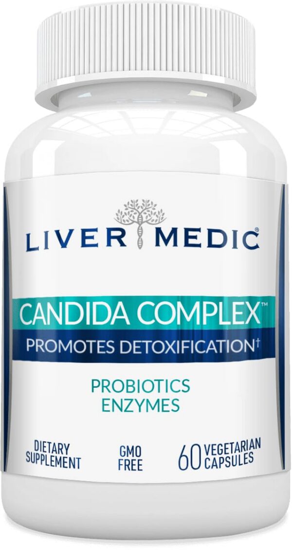 Frasco de Liver Medic Candida Complex suplemento probiótico natural