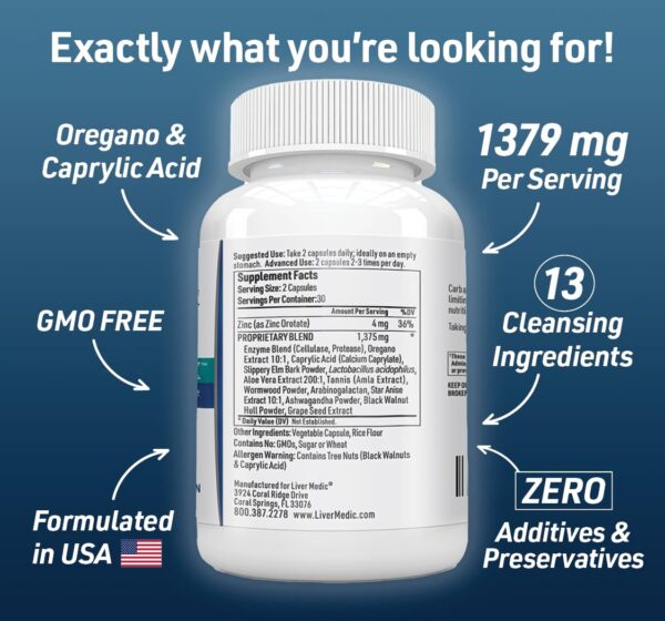 Version 1.0.0 Detalle de etiqueta del suplemento digestivo Liver Medic Candida Complex