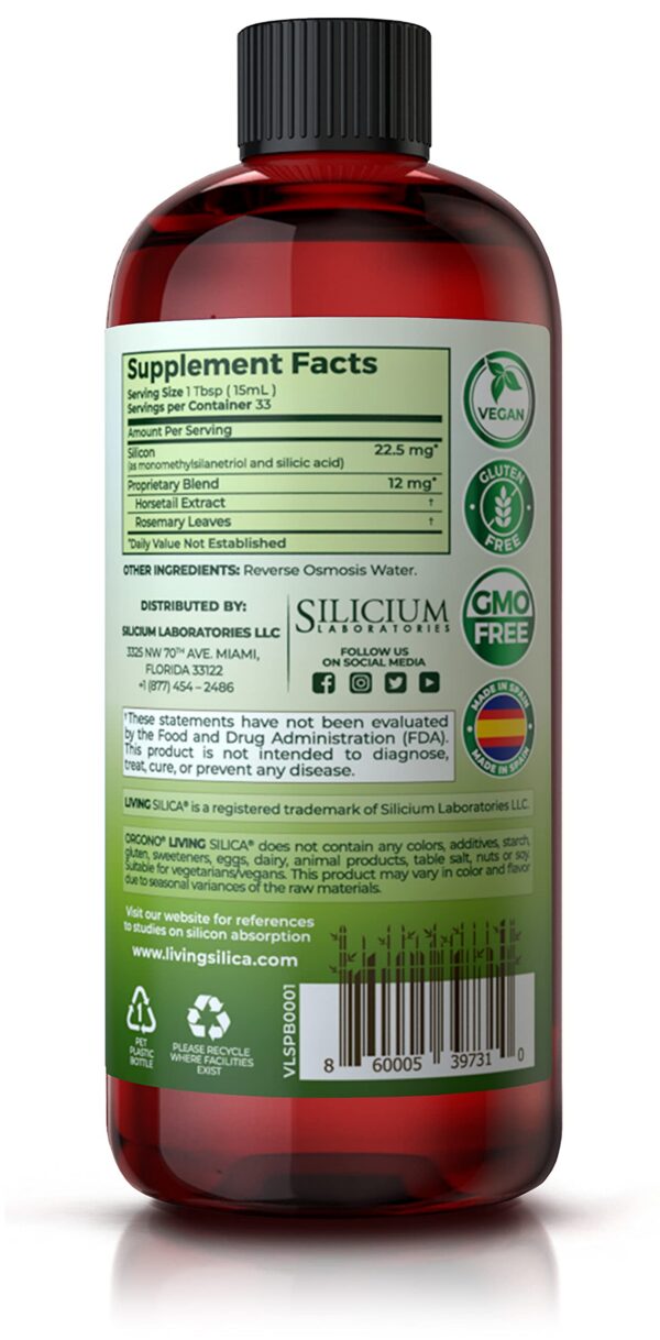 Living Silica frasco suplemento vegano silicio