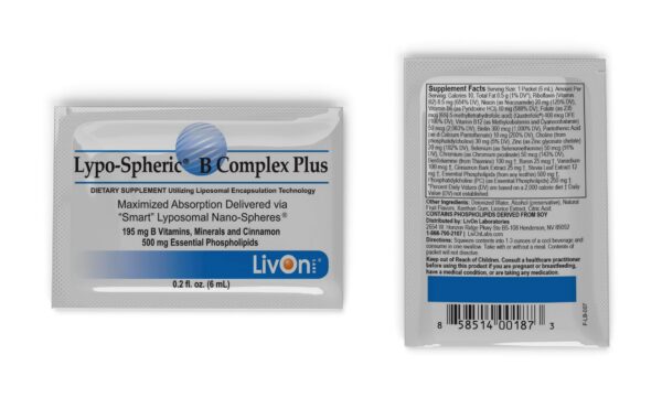 LivOn Lypo-Spheric B Complex Plus bottle and packaging