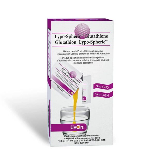 Frente de la etiqueta LivOn Lypo-Spheric Glutathione