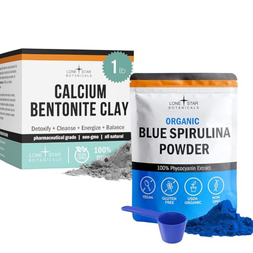 Paquete Lone Star Botanicals con polvo de espirulina azul y arcilla bentonita