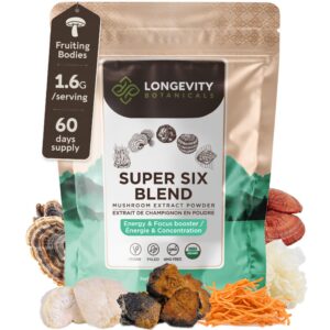 Version 1.0.0 Longevity Botanicals mezcla orgánica super six hongos bolsa 100g