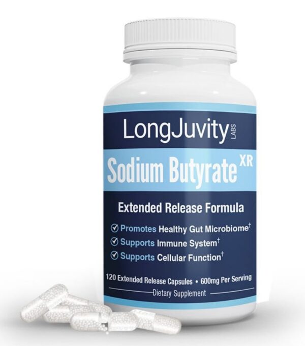 Frente de LongJuvity Sodium Butyrate 300 mg