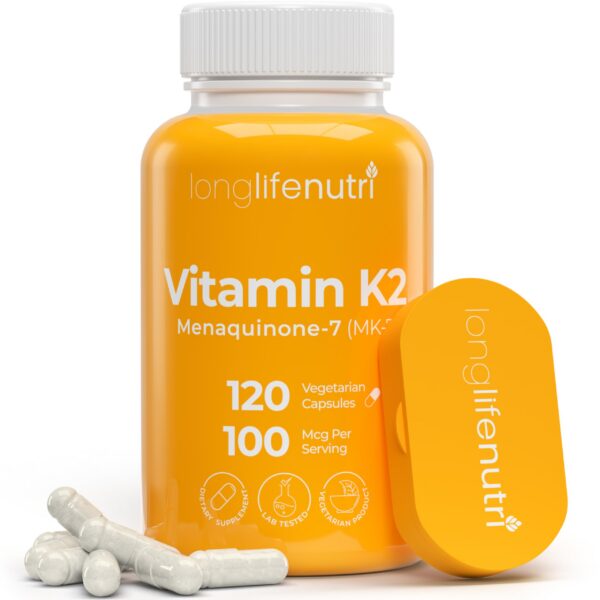 LongLifeNutri Vitamina K2 MK-7 100mcg cápsulas 120 frasco naranja