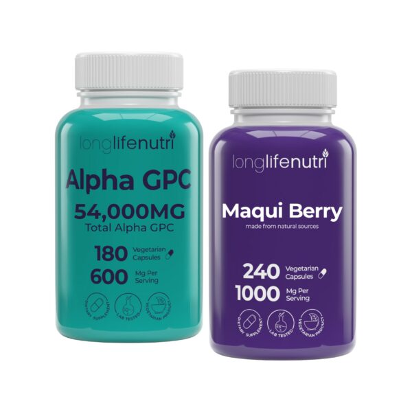 Frasco LongLifeNutri Alpha GPC y Maqui 600 mg y 1000 mg