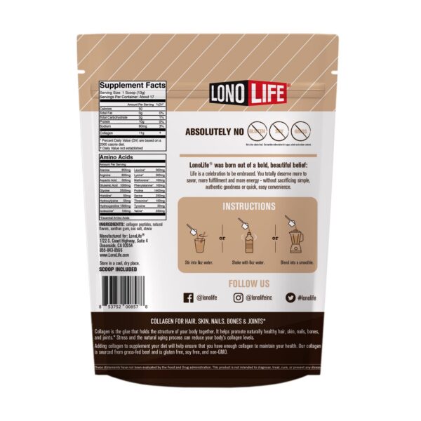 LonoLife Mocha Collagen Peptides packaging lateral
