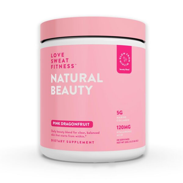 Version 1.0.0 Frasco y etiqueta de Love Sweat Fitness Natural Beauty