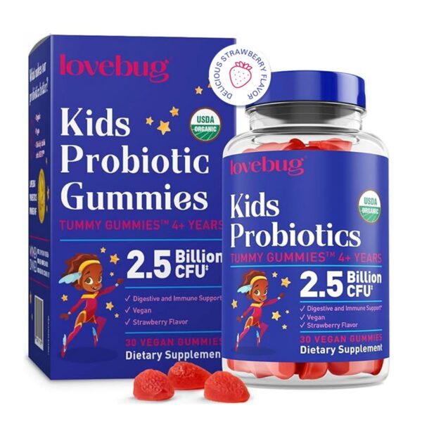 Lovebug gomitas probióticas para niños sabor fresa envase frontal