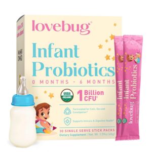Lovebug probióticos para bebés caja frontal 30 dosis