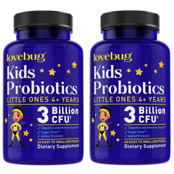 lovebug probióticos Little Ones para niños caja y frascos