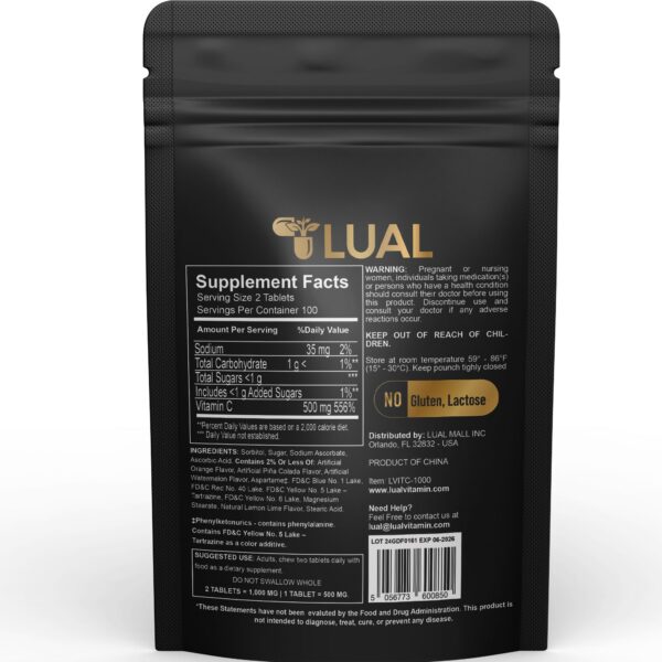 Etiqueta frontal de vitamina C 1000 mg LUAL
