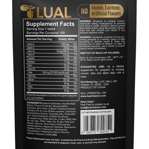 Version 1.0.0 LUAL vitaminas prenatales etiqueta ingredientes y beneficios