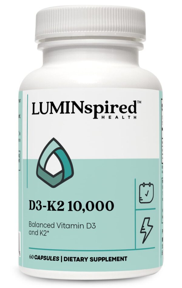 LUMINspired HEALTH cápsulas veganas vitamina D3 K2 alta potencia 10000 UI