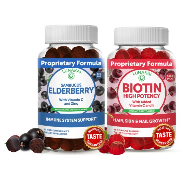 Version 1.0.0 Gomitas Lunakai Biotin Elderberry frasco frontal