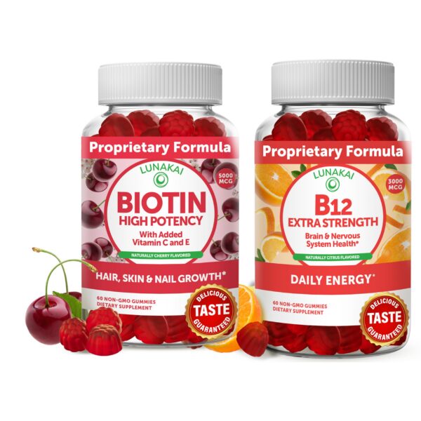 Version 1.0.0 Gomitas Lunakai Biotin Vitamina B12 frasco frontal