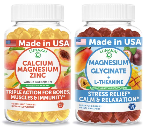 Frontal de la etiqueta Lunakai bundle gomitas calcio magnesio zinc