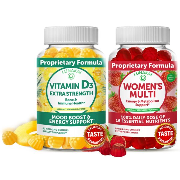 Frente del envase Lunakai Vitamin D3 y Multivitamin Gummies