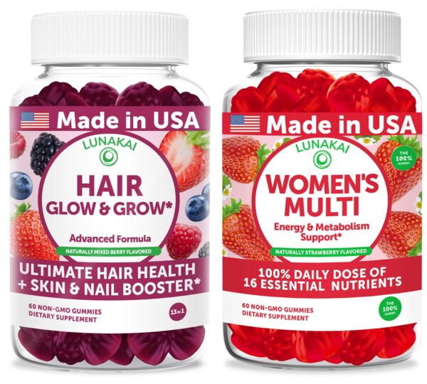 Frasco frontal Lunakai Hair Glow & Grow gomitas