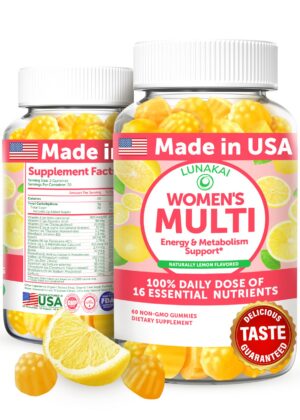 Frente del frasco Lunakai gomitas para mujeres