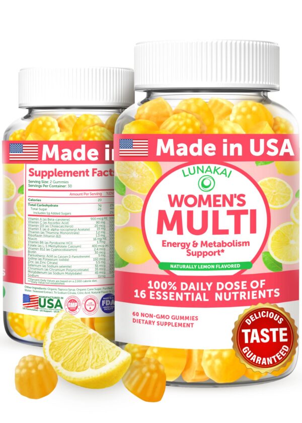 Frente del frasco Lunakai gomitas para mujeres
