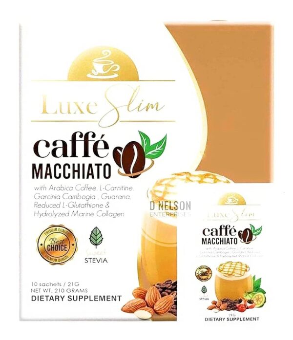 Version 1.0.0 Luxe Slim Café Macchiato frente al empaque