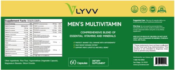 Lyvv multivitamínico para hombre etiqueta de ingredientes