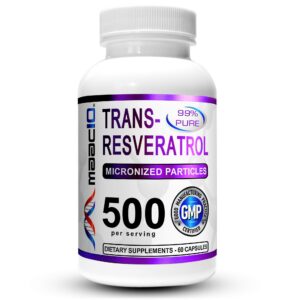 Suplemento MAAC10 Trans Resveratrol en frasco con 60 cápsulas