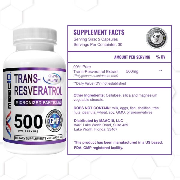 Suplemento MAAC10 Trans Resveratrol con pack de 60 cápsulas