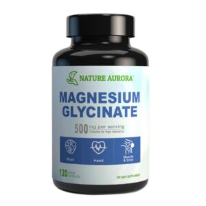 Frente de la botella de magnesio glicinato 500 mg