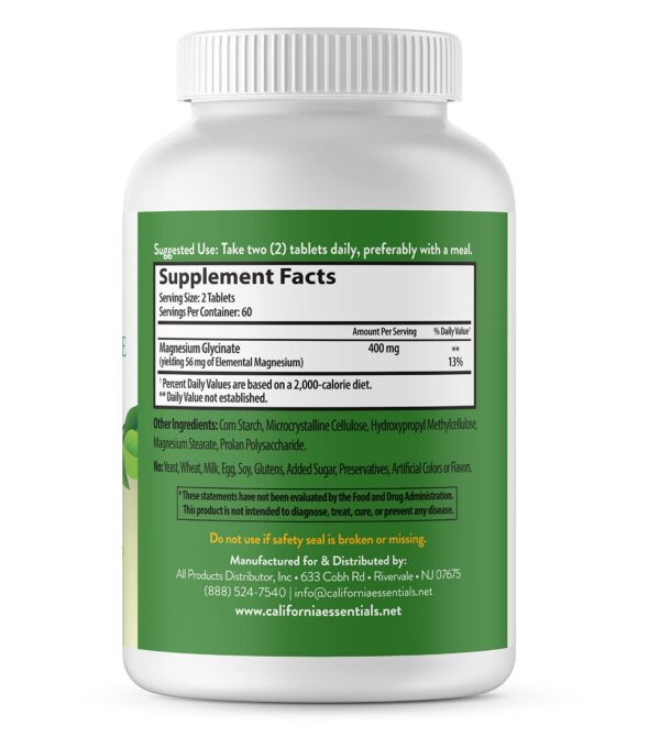 Detalle de ingredientes en etiqueta Magnesium Glycinate 400