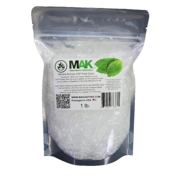 Frente de etiqueta Cristales de mentol MAK 1lb