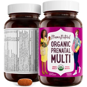 Mama Natural vitaminas prenatales orgánicas paquete frontal 30 días