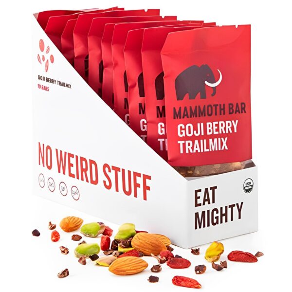 Version 1.0.0 Barra de snack orgánica Mammoth Bar Goji Berry, frontal
