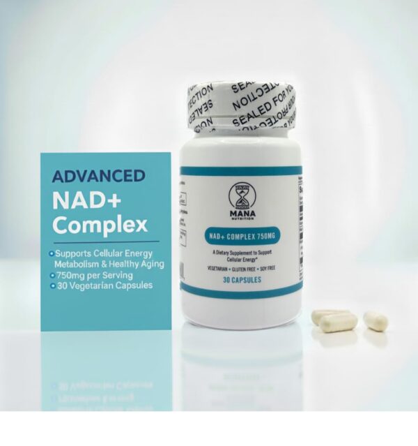 Frente del envase NAD+ Complex de Mana Nutrition