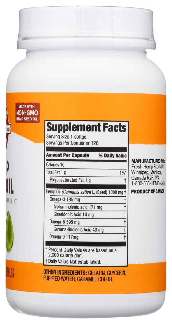 Frasco de cápsulas de cáñamo Omega 3 y 6