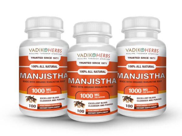 Manjistha orgánico Vadik Herbs cápsulas polvo purificador de sangre