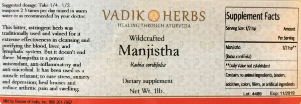 Manjistha polvo 1 libra empaque frontal