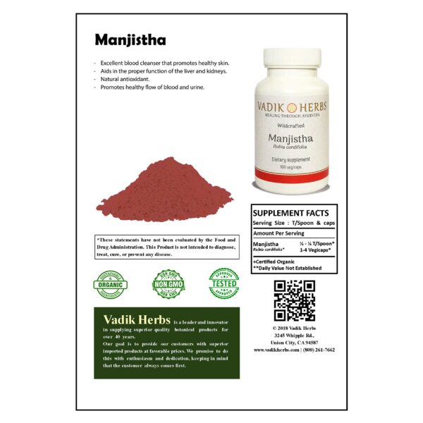 Manjistha hierba ayurvédica en polvo para salud inmunológica