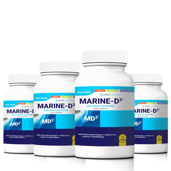 Frente de la botella Marine Essentials Marine D3 Omega-3
