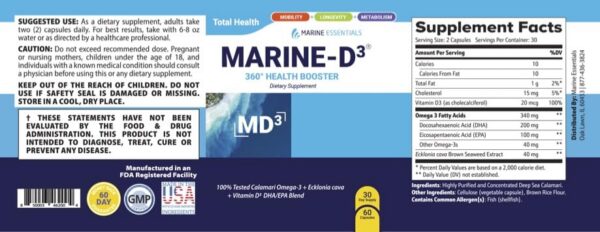 Etiqueta lateral de Marine D3 Omega-3