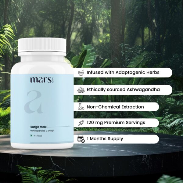 Frasco de Mars Surgemax cápsulas para energía y fuerza