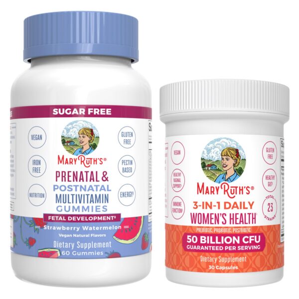 Frente del envase MaryRuth Organics Prenatal Postnatal Gummies