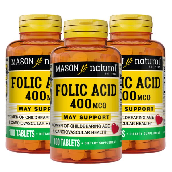 MASON NATURAL ácido fólico 400 mcg suplemento 300 tabletas