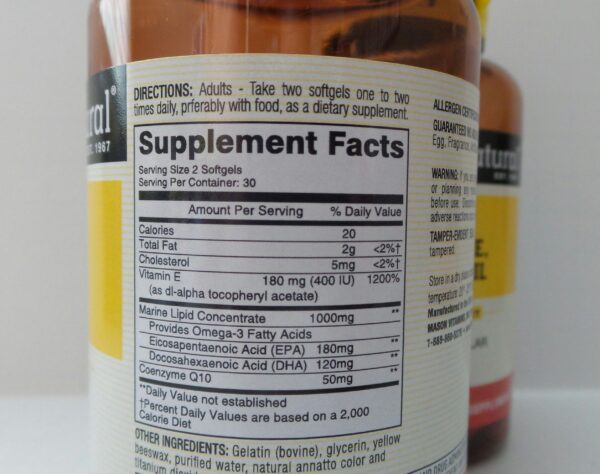 Etiqueta del producto Mason Natural Heart Trio CoQ-10 Vitamina E