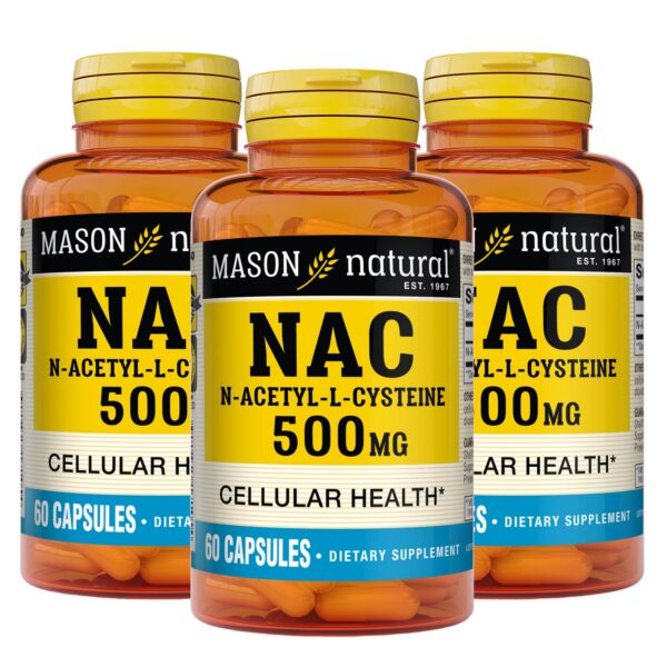 Frente del frasco Mason Natural NAC 500 mg capsulas